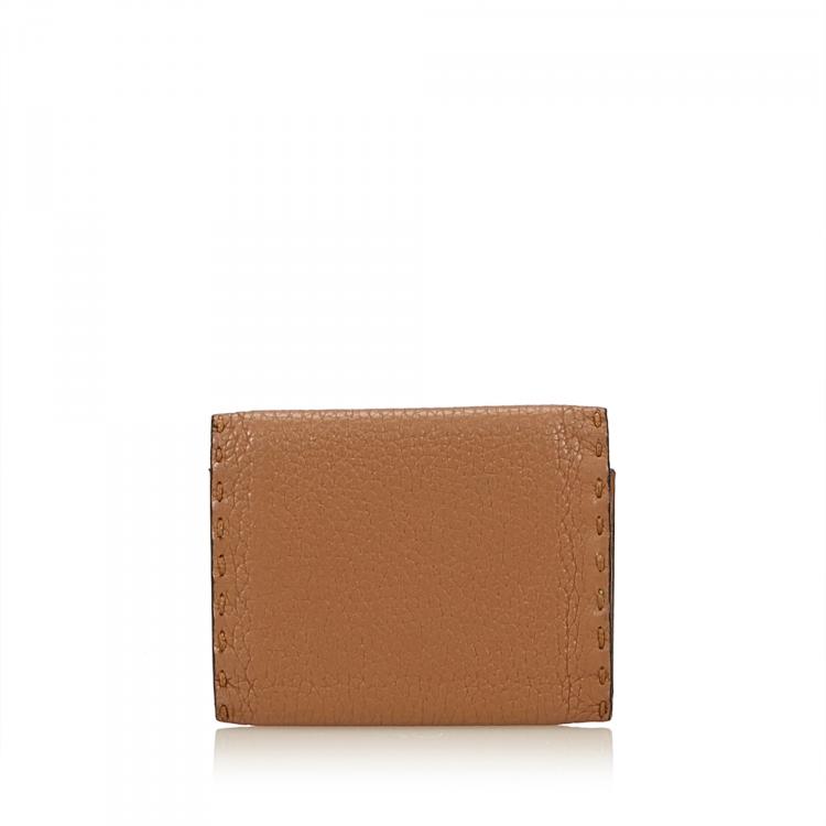 Pre Owned Fendi Brown Selleria Leather Card Holder