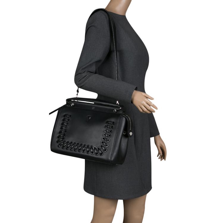 Pre Owned Fendi Black Leather Dotcom Satchel