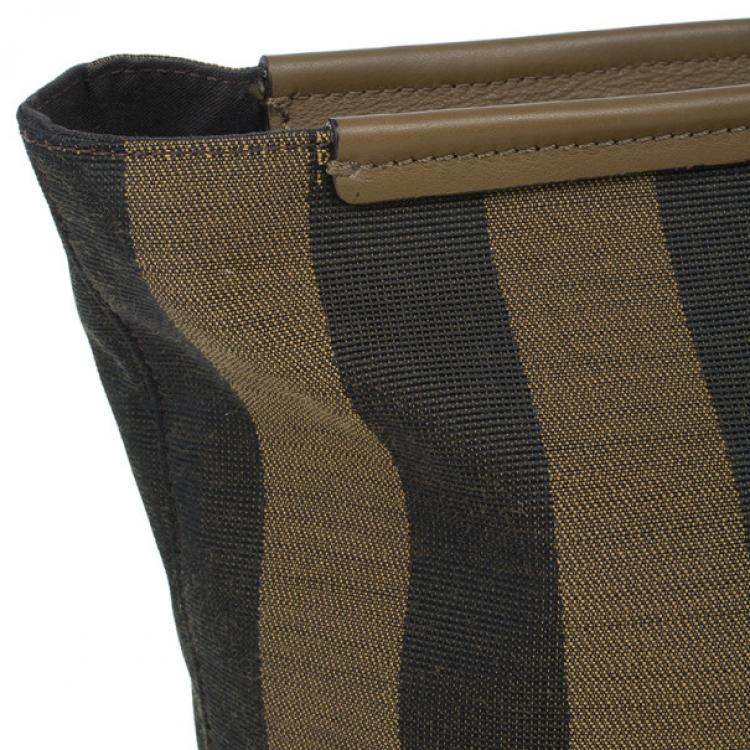 Pre Owned Fendi Brown Canvas Pequin Roll Tote