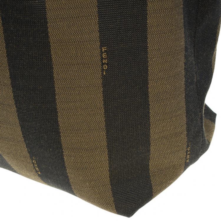 Pre Owned Fendi Brown Canvas Pequin Roll Tote