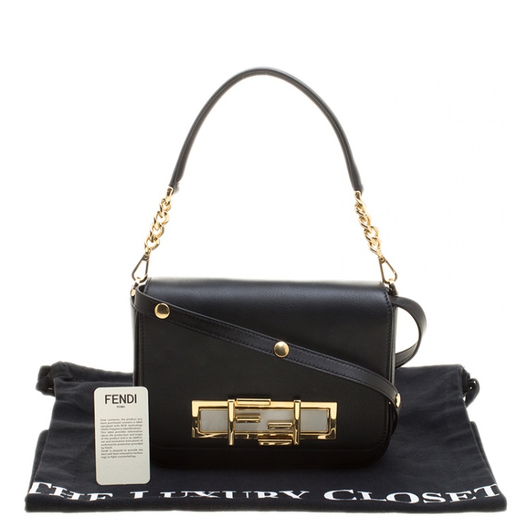 Pre Owned Fendi Black Leather 3Baguette Shoulder Bag
