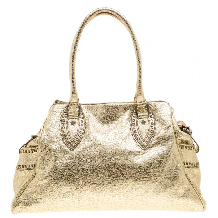 Pre Owned Fendi Gold Leather Du Jour Satchel
