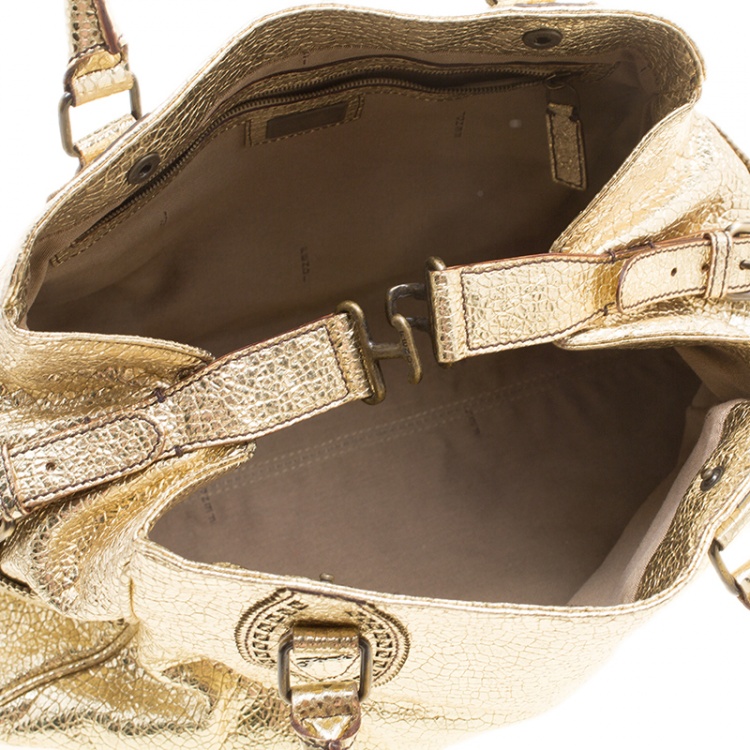 Pre Owned Fendi Gold Leather Du Jour Satchel