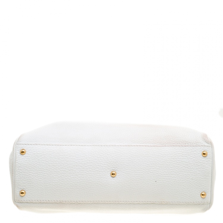 Pre Owned Fendi White Leather Large Peekaboo Top Handle Bag