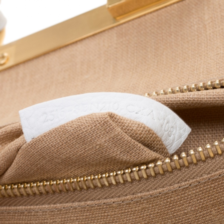 Pre Owned Fendi White Leather Large Peekaboo Top Handle Bag