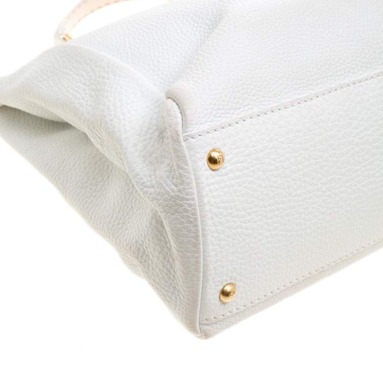 Pre Owned Fendi White Leather Large Peekaboo Top Handle Bag