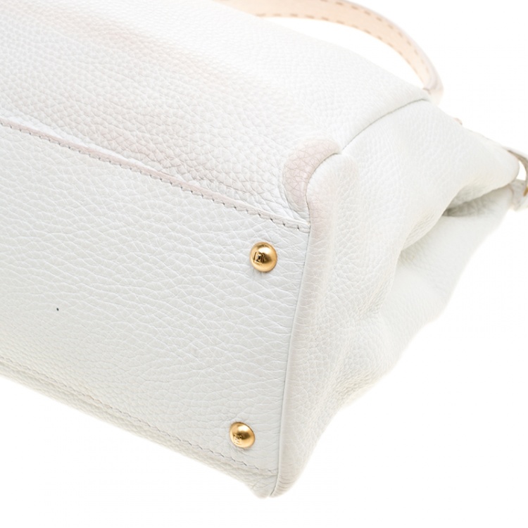 Pre Owned Fendi White Leather Large Peekaboo Top Handle Bag