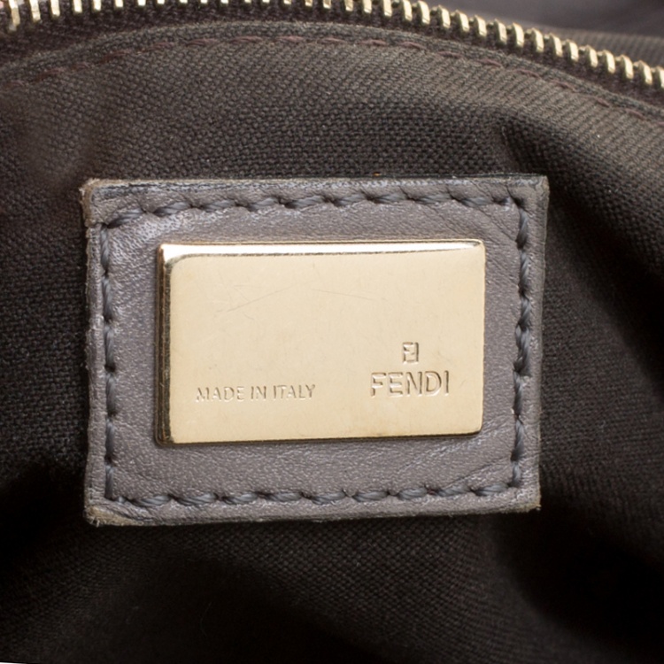 Pre Owned Fendi Grey Leather Maxi Baguette Flap Shoulder Bag