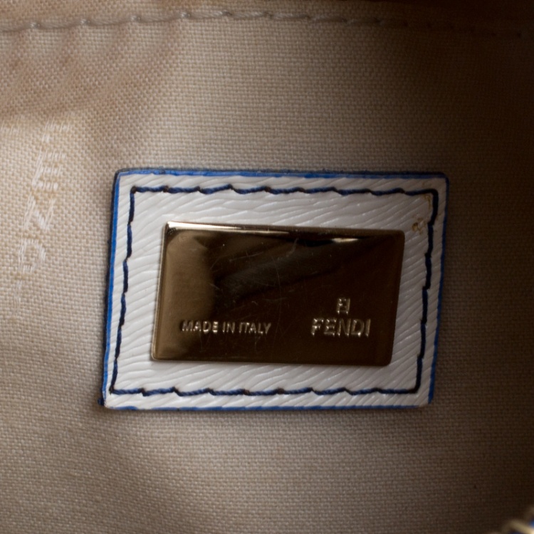 Pre Owned Fendi Blue /White Logo Print Canvas Boston Bag