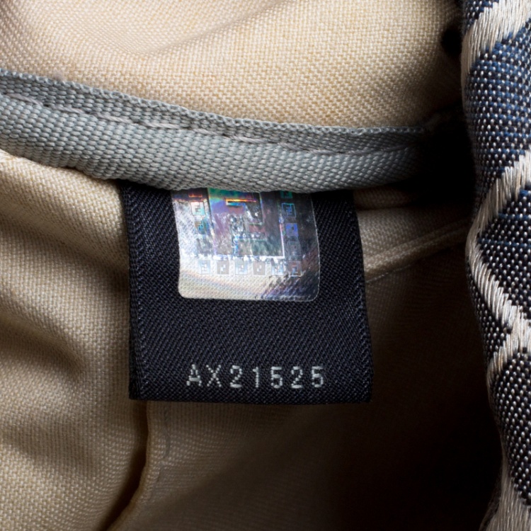 Pre Owned Fendi Blue /White Logo Print Canvas Boston Bag