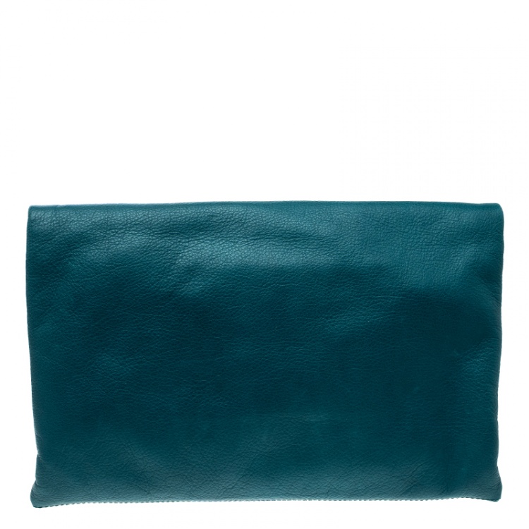 Pre Owned Fendi Brown/Green Leather Foldover Clutch