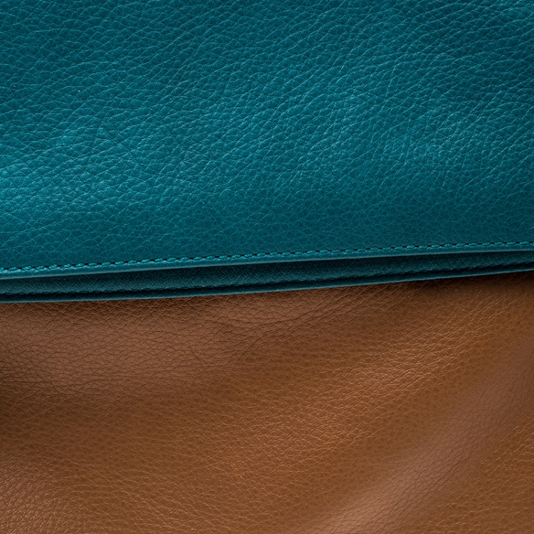 Pre Owned Fendi Brown/Green Leather Foldover Clutch