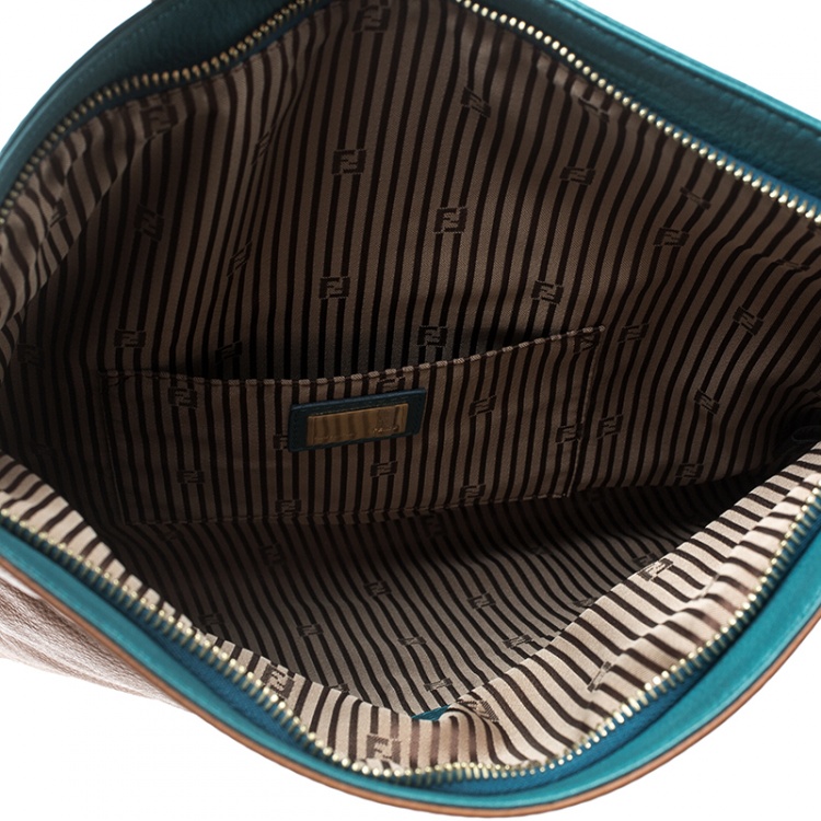 Pre Owned Fendi Brown/Green Leather Foldover Clutch