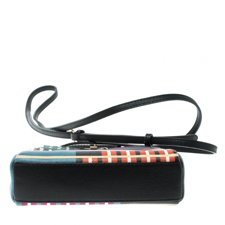 Pre Owned Fendi Multicolor Stripe Print Leather Micro Peekaboo Bag