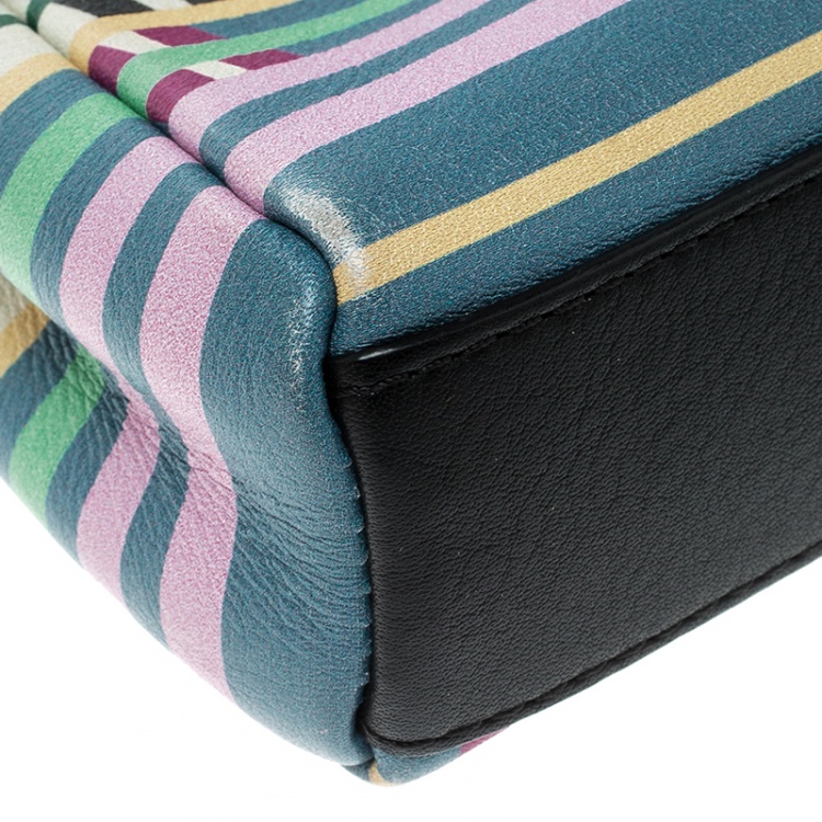 Pre Owned Fendi Multicolor Stripe Print Leather Micro Peekaboo Bag