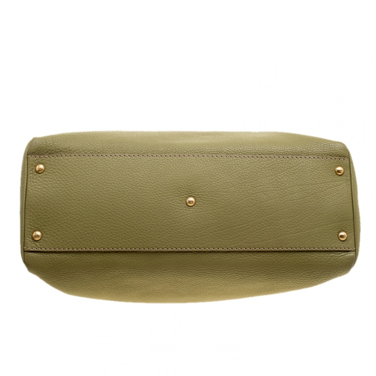 Pre Owned Fendi Green Selleria Leather Large Peekaboo Top Handle Bag