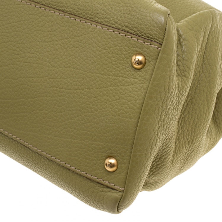 Pre Owned Fendi Green Selleria Leather Large Peekaboo Top Handle Bag