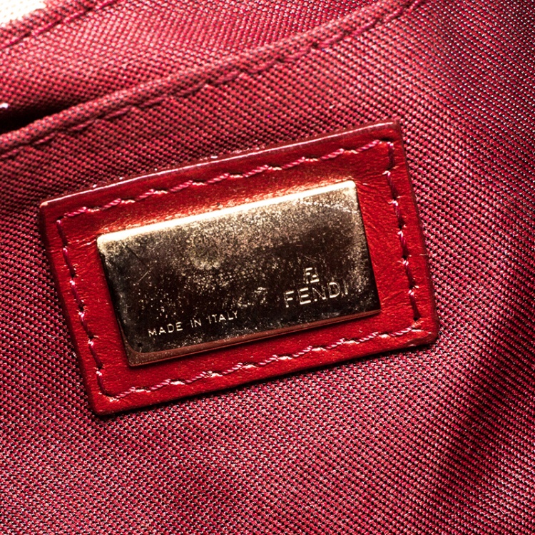 Pre Owned Fendi Beige/Red Zucchino Canvas and Leather Satchel