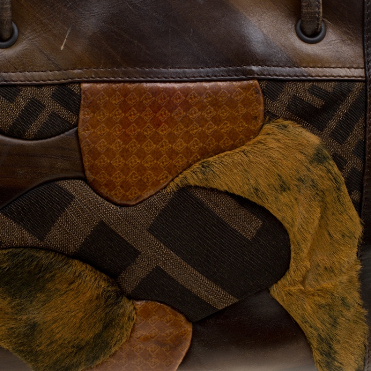 مملوكة مسبقًا Fendi Brown Zucca Canvas and Leather Patchwork Satchel