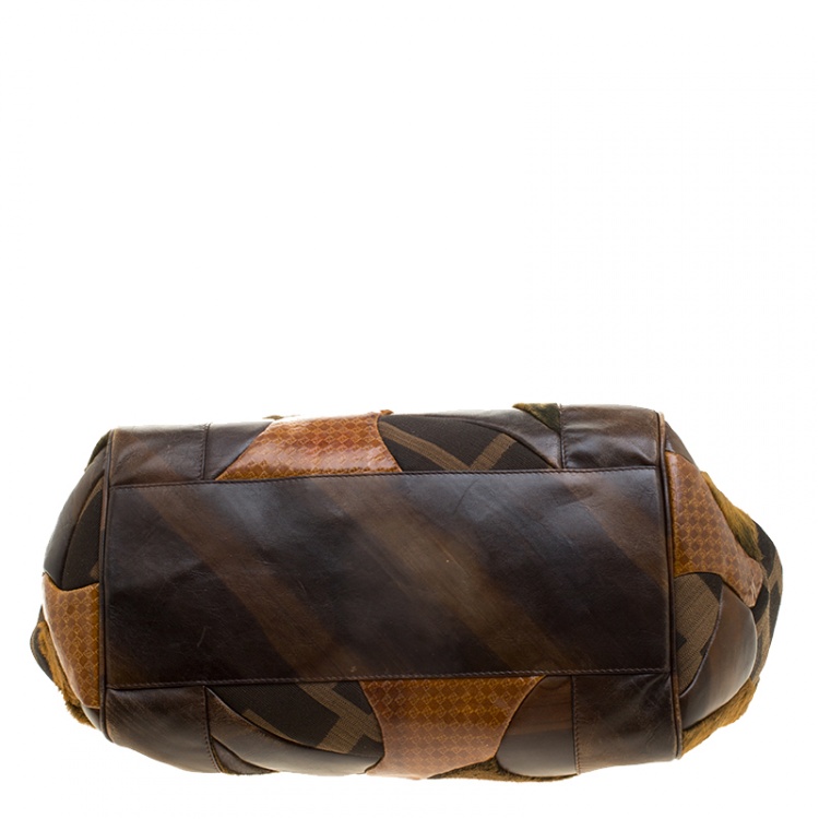 مملوكة مسبقًا Fendi Brown Zucca Canvas and Leather Patchwork Satchel