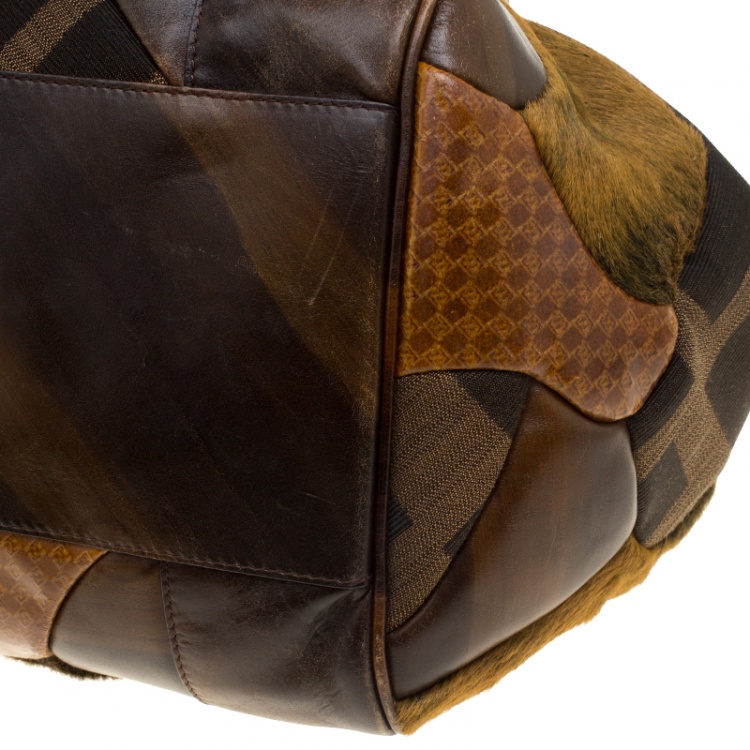 مملوكة مسبقًا Fendi Brown Zucca Canvas and Leather Patchwork Satchel