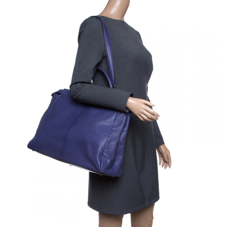 Pre Owned Fendi Purple Leather Large Peekaboo Top Handle Bag