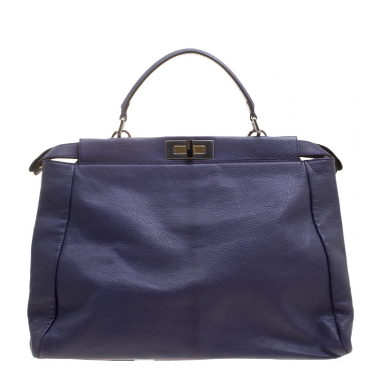 Pre Owned Fendi Purple Leather Large Peekaboo Top Handle Bag
