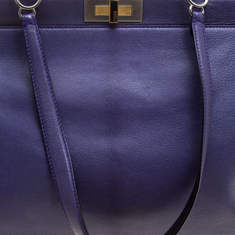 Pre Owned Fendi Purple Leather Large Peekaboo Top Handle Bag