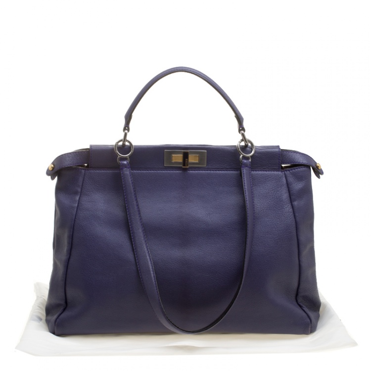 Pre Owned Fendi Purple Leather Large Peekaboo Top Handle Bag