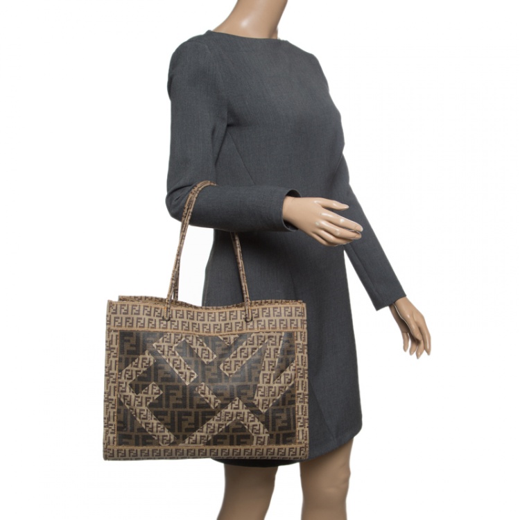 Pre Owned Fendi Tobacco Zucchino and Zucca Coated Canvas Shopper Tote
