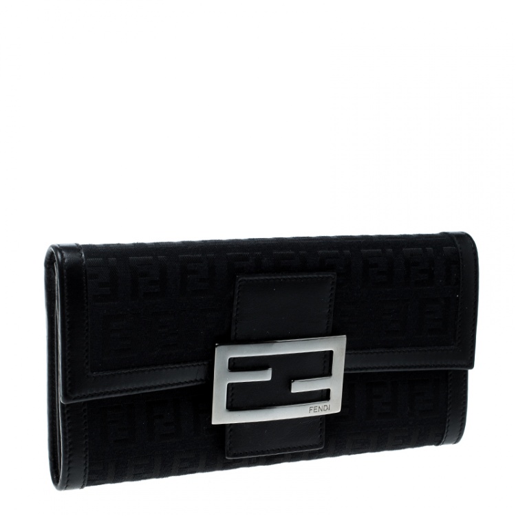 Pre Owned Fendi Black Zucchino Canvas Continental Wallet