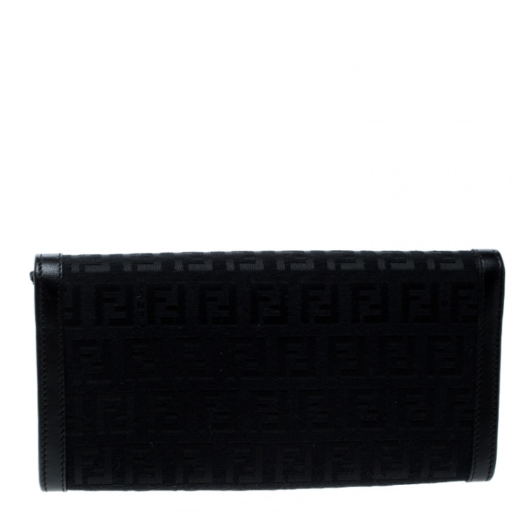 Pre Owned Fendi Black Zucchino Canvas Continental Wallet