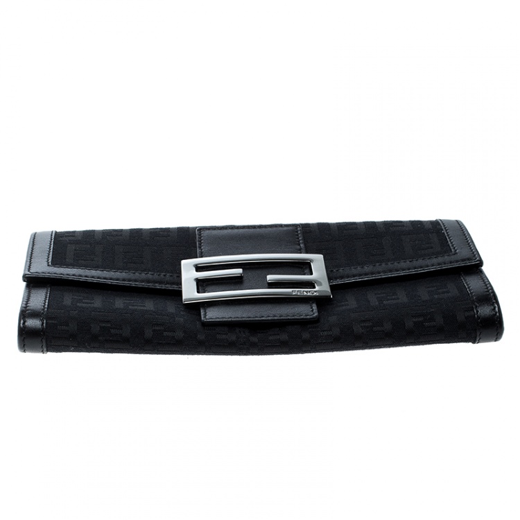Pre Owned Fendi Black Zucchino Canvas Continental Wallet