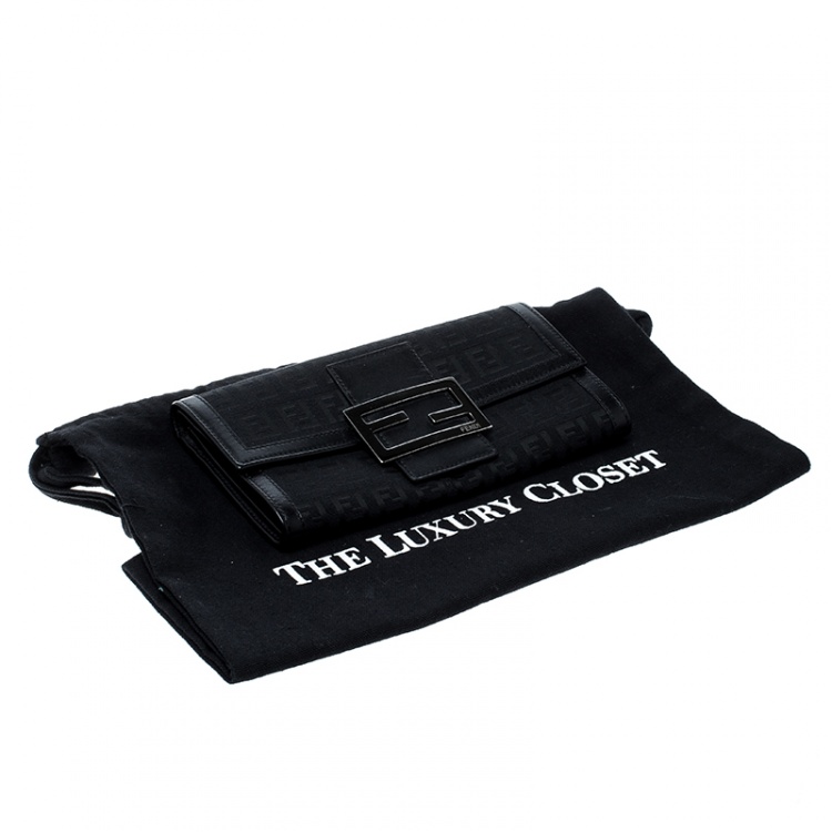 Pre Owned Fendi Black Zucchino Canvas Continental Wallet