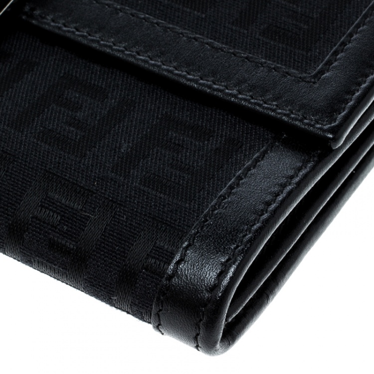 Pre Owned Fendi Black Zucchino Canvas Continental Wallet