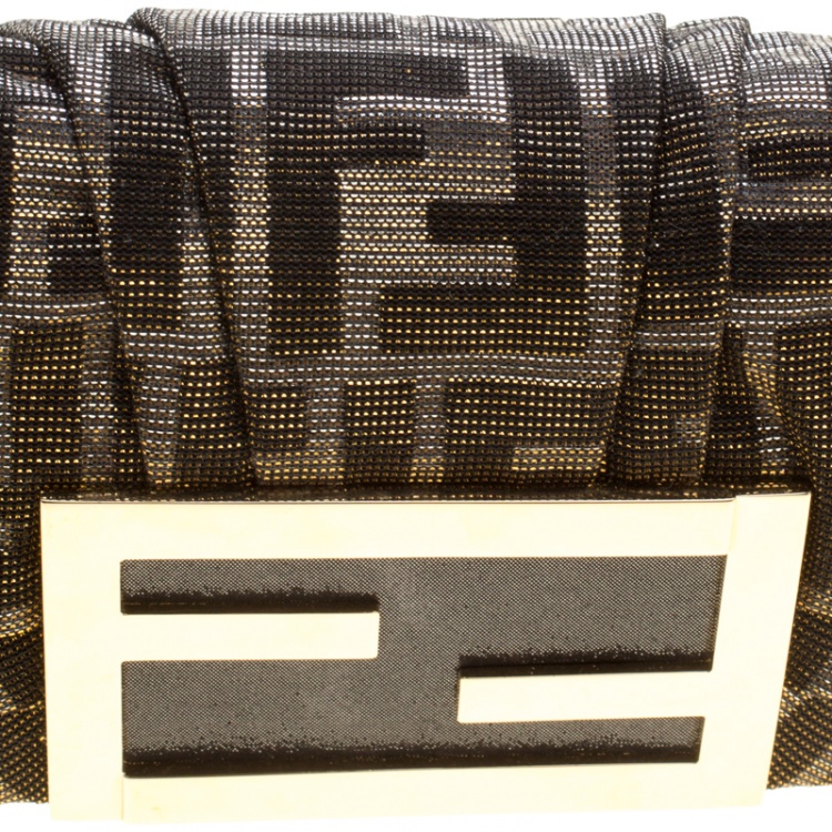 Pre Owned Fendi Metallic Zucca Glitters Baguette Chain Clutch