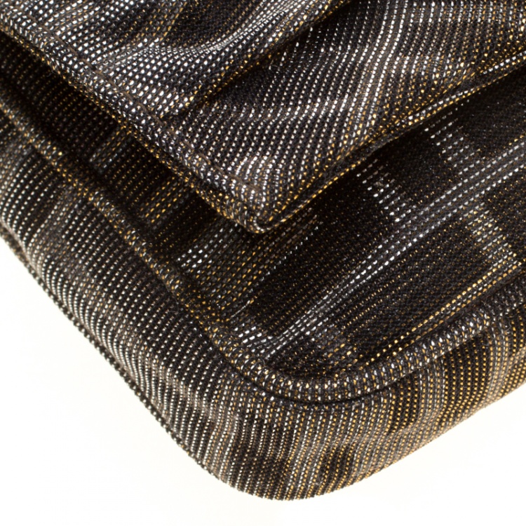 Pre Owned Fendi Metallic Zucca Glitters Baguette Chain Clutch