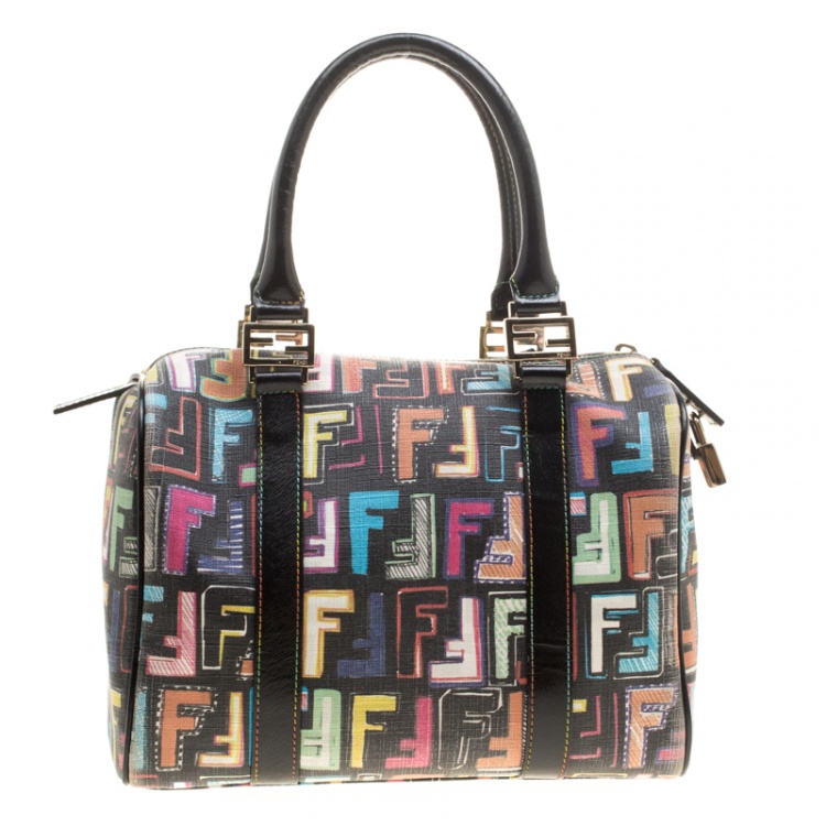 Pre Owned Fendi Multicolor Coated Canvas Forever Bauletto Boston Bag