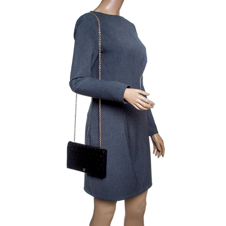 Pre Owned Fendi Black Patent Leather Fendilicious Wallet On Chain