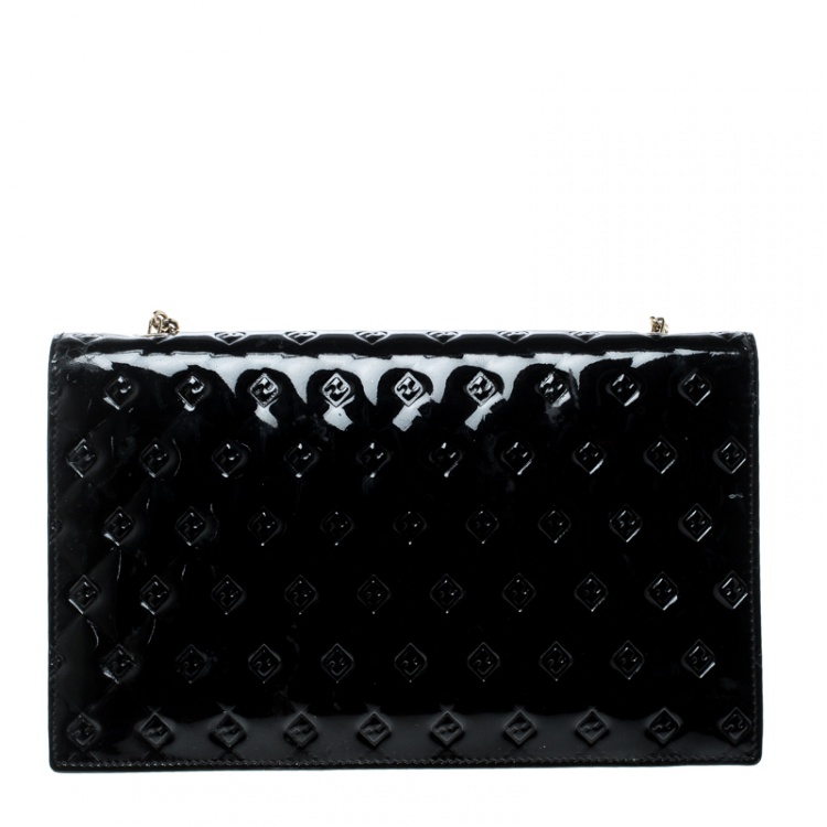 Pre Owned Fendi Black Patent Leather Fendilicious Wallet On Chain
