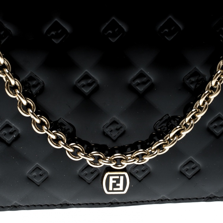 Pre Owned Fendi Black Patent Leather Fendilicious Wallet On Chain