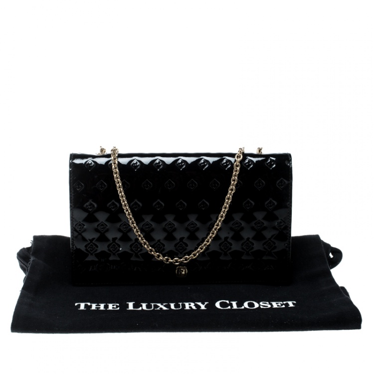 Pre Owned Fendi Black Patent Leather Fendilicious Wallet On Chain