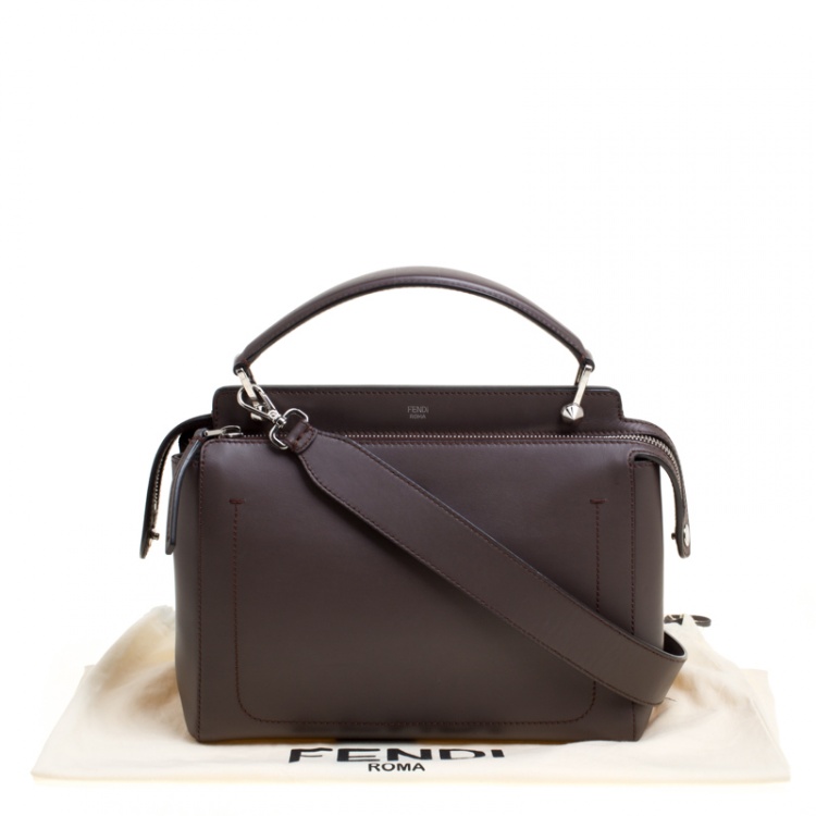 Pre Owned Fendi Brown Leather Dotcom Top Handle Bag