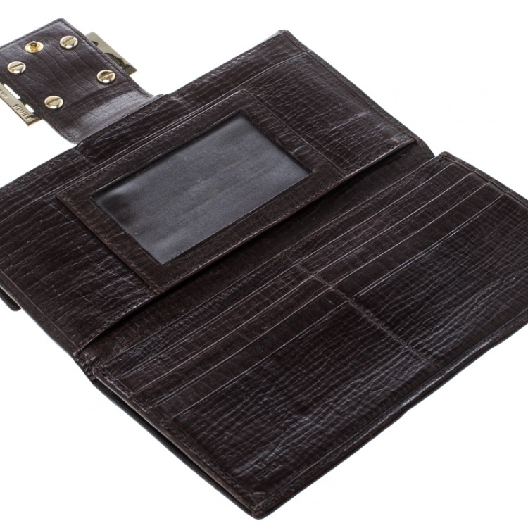 Pre Owned Fendi Brown Zucchino Canvas Forever Continental Wallet