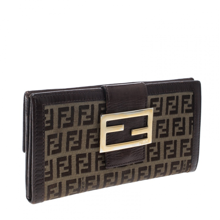 Pre Owned Fendi Brown Zucchino Canvas Forever Continental Wallet