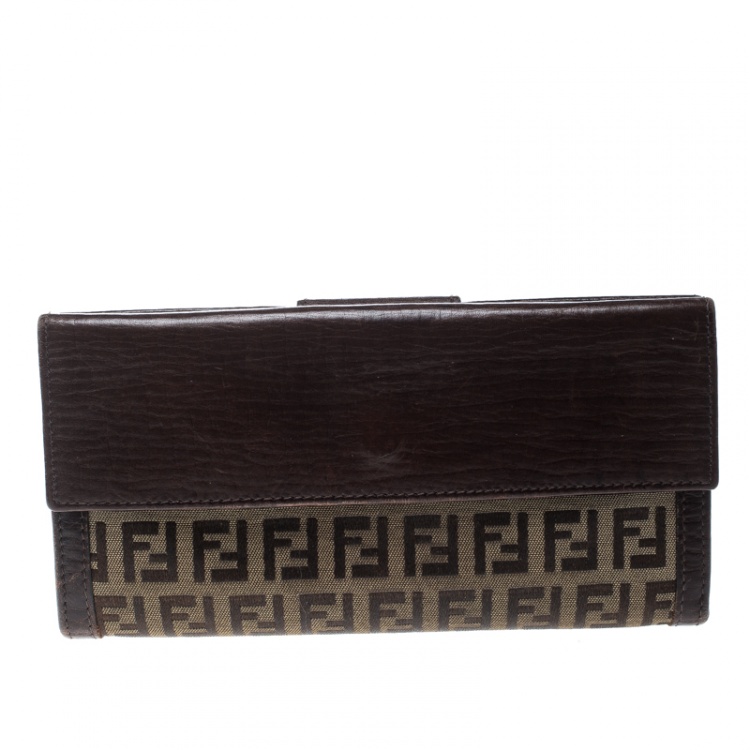Pre Owned Fendi Brown Zucchino Canvas Forever Continental Wallet