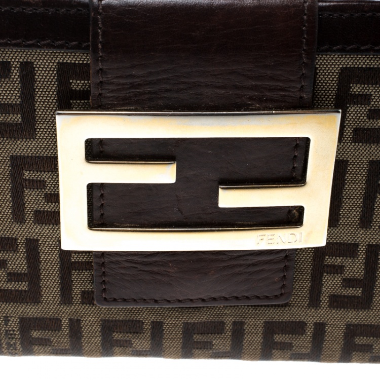 Pre Owned Fendi Brown Zucchino Canvas Forever Continental Wallet
