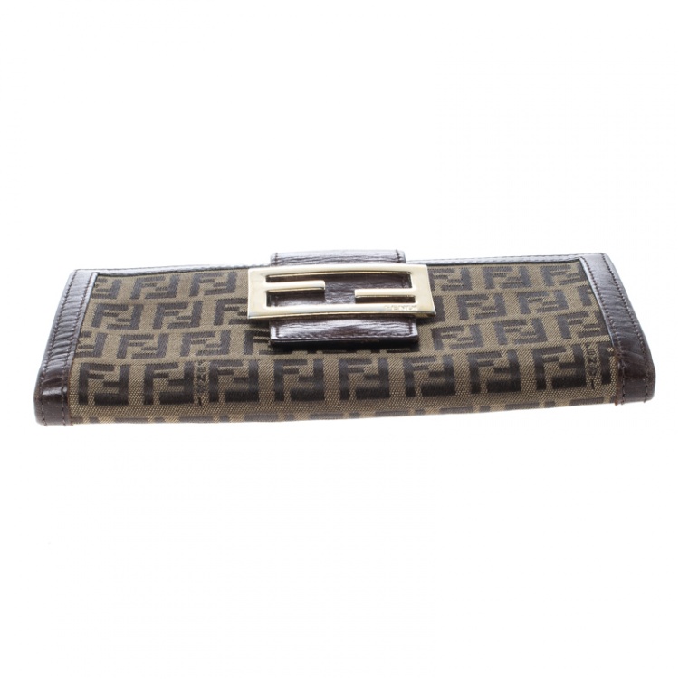 Pre Owned Fendi Brown Zucchino Canvas Forever Continental Wallet
