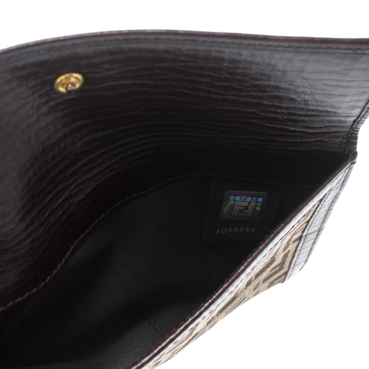 Pre Owned Fendi Brown Zucchino Canvas Forever Continental Wallet