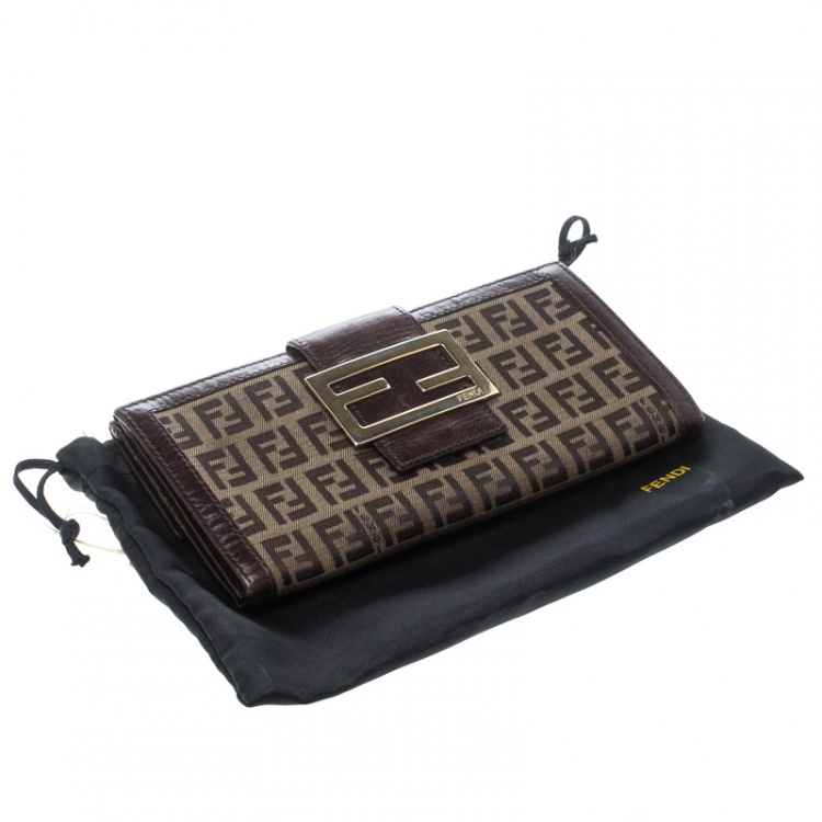 Pre Owned Fendi Brown Zucchino Canvas Forever Continental Wallet